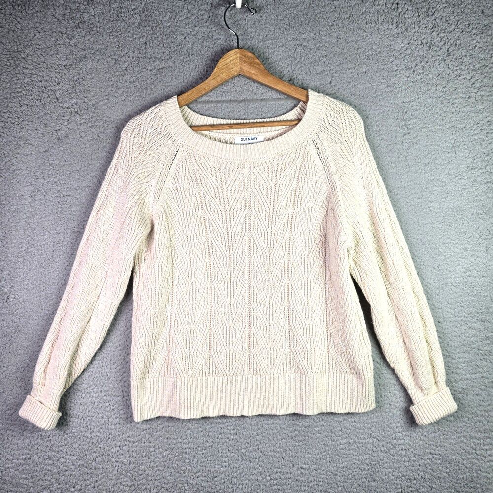 Old Navy Cable Knit Sweater Cream Medium Chunky Raglan Fall Classic Neutral